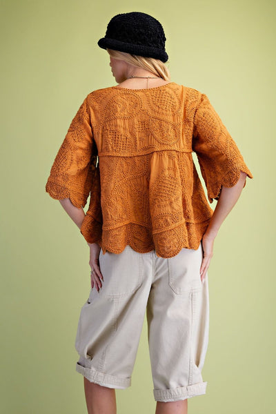 SCALLOPED HEM BLOUSE, CINNAMON