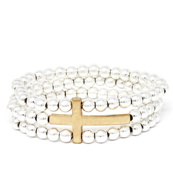 BEADED STRETCH BRACELET W/ CROSS