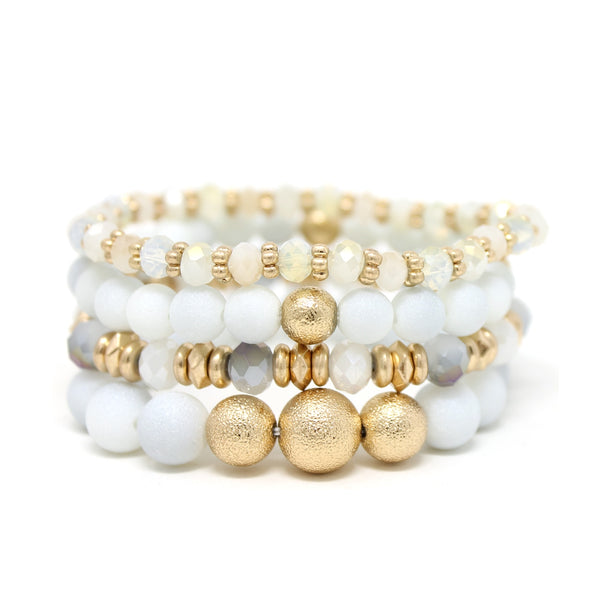 S/4 STONE, GOLD & CRYSTAL STRETCH BRACELETS