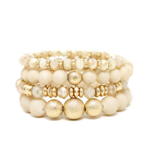S/4 STONE, GOLD & CRYSTAL STRETCH BRACELETS