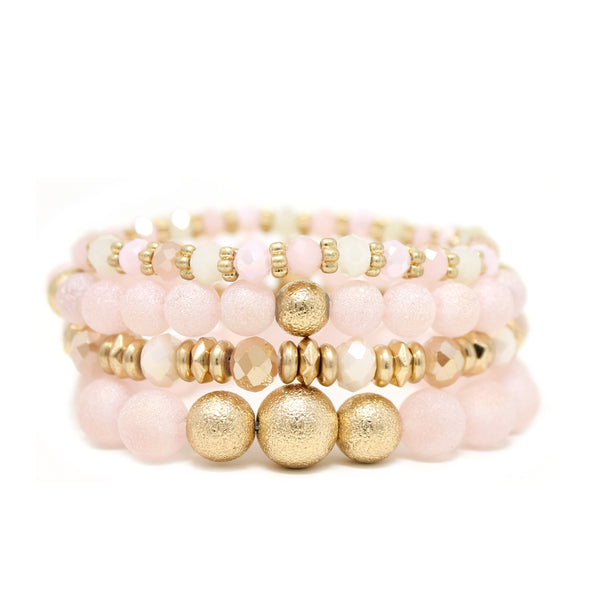 S/4 STONE, GOLD & CRYSTAL STRETCH BRACELETS