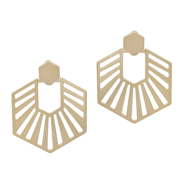 OPEN HEXAGON GEO EARRING, 1.75"