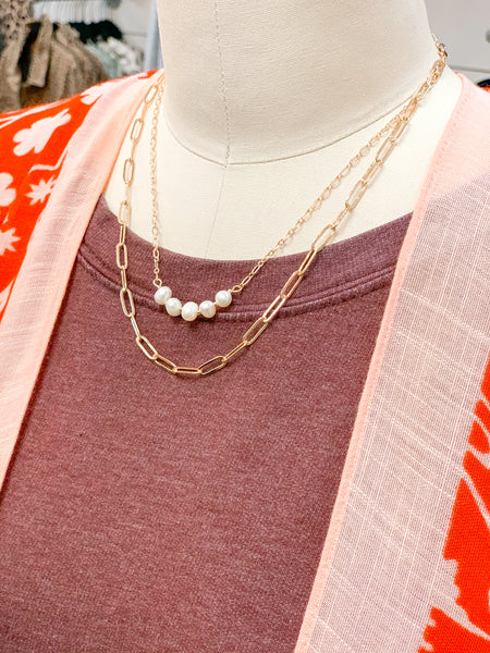 PEARL & CHAIN LAYERED NECKLACE, 18"