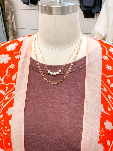 PEARL & CHAIN LAYERED NECKLACE, 18"
